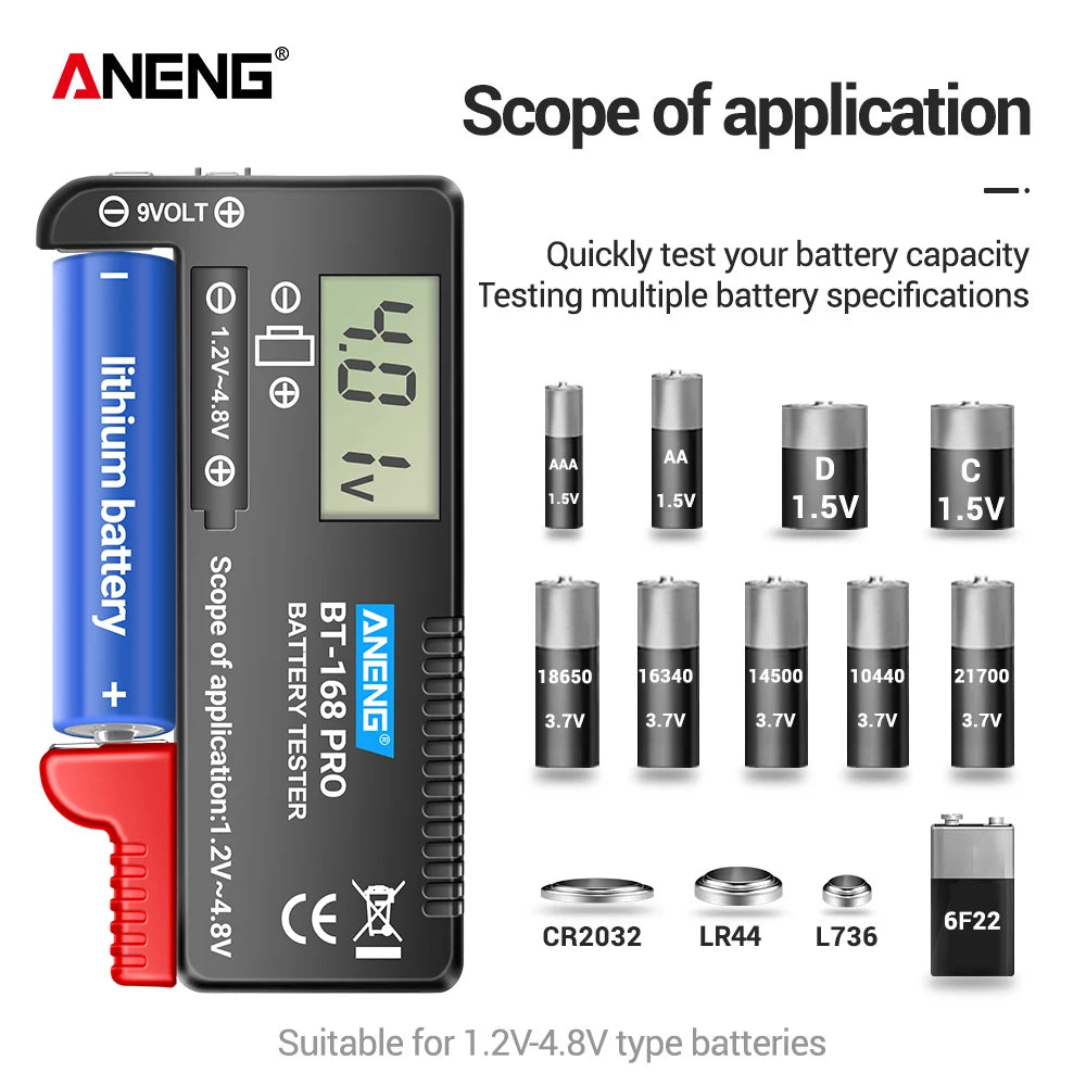 ANENG BT-168 PRO Digital Battery Tester – Universal LCD Capacity Checker