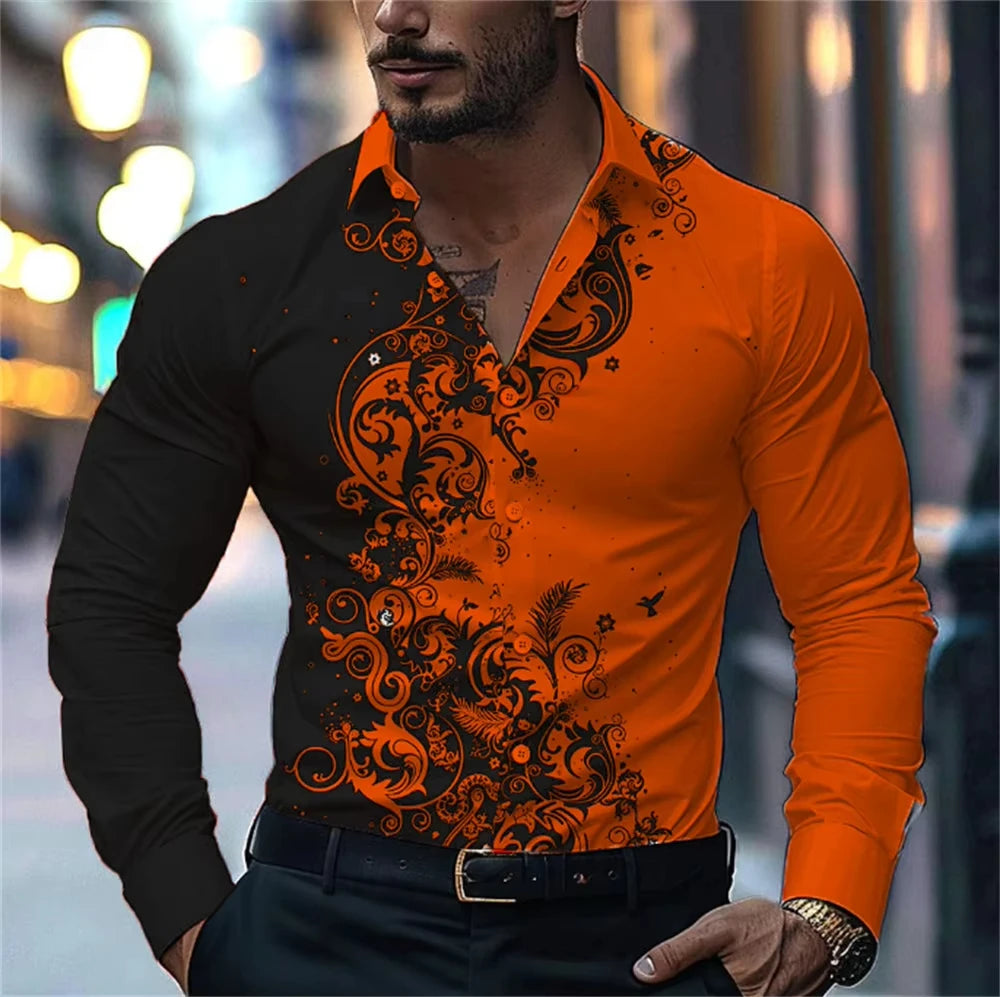 Men's Floral Print Dress Shirt - Long Sleeve Button-Up (S-5XL)