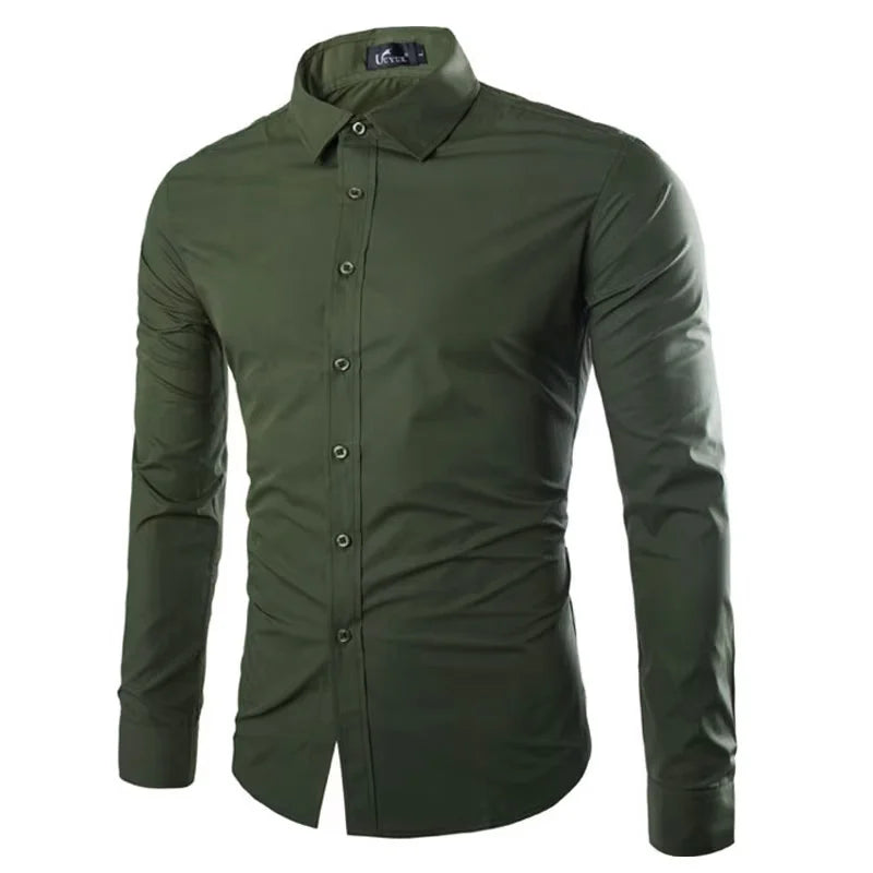 Men's Casual Long Sleeve Shirt - Solid Color Candy Collection (M-3XL)