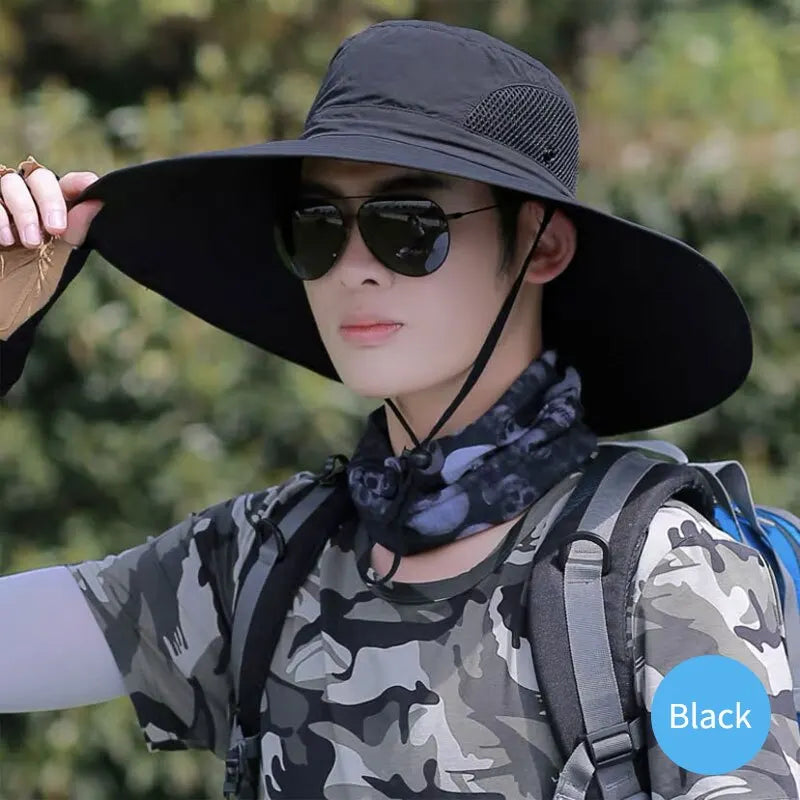 Gorra de sol de poliéster de ala ancha con protección UV, malla transpirable, plegable, para hombres y mujeres, para pesca al aire libre, senderismo, playa