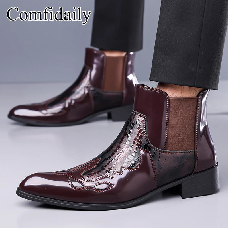 Men's British Chelsea Boots – Waterproof Slip-On Leather, Pointed Toe