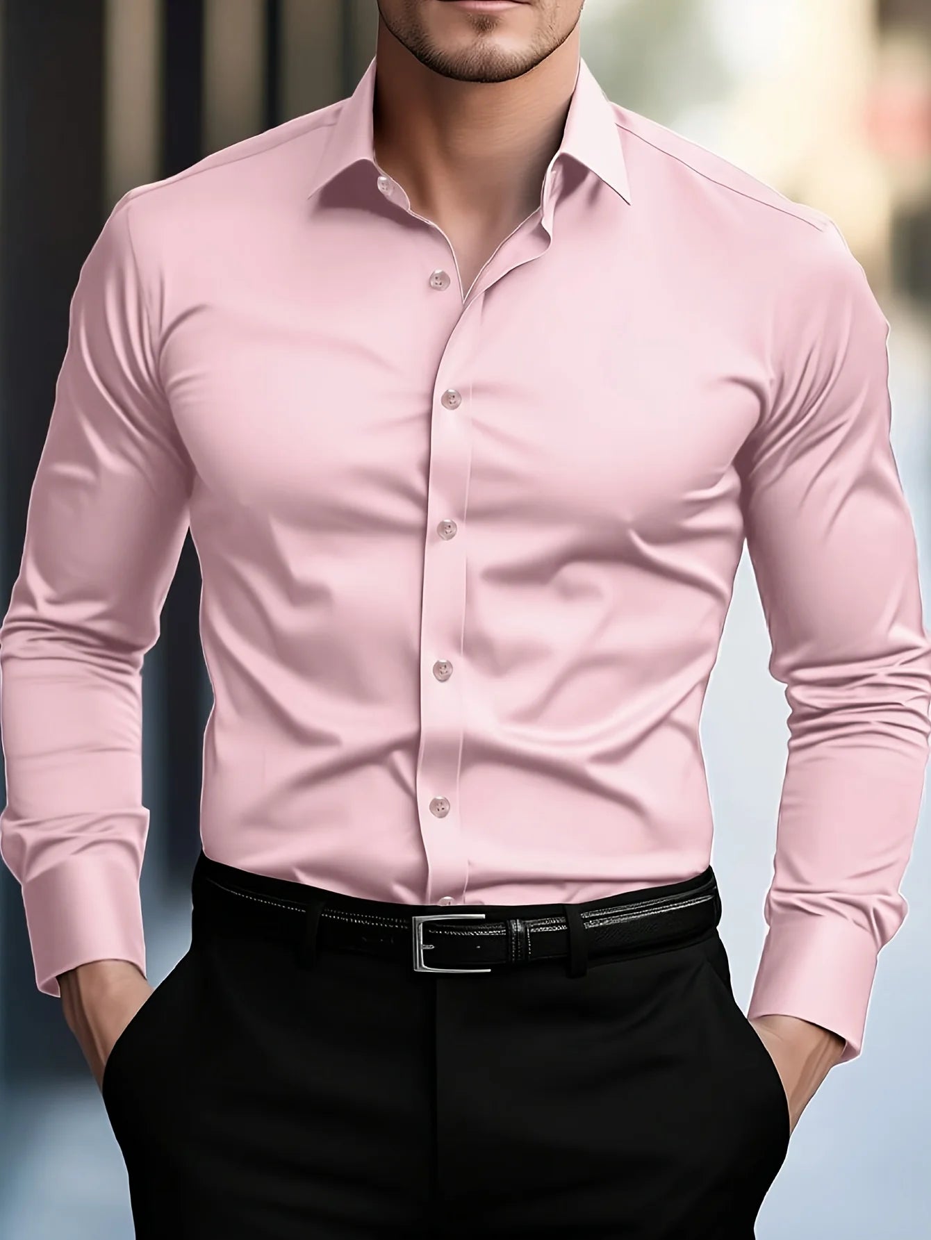 Men's Solid Color Long Sleeve Shirt