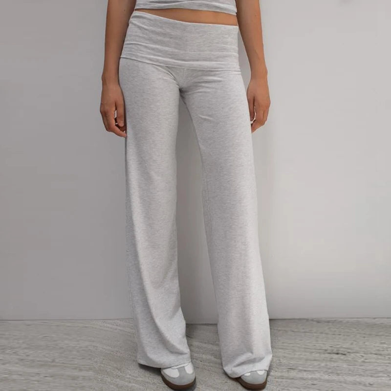 Pantalones de yoga elásticos con bordado para mujer, cintura plegable, acampanados, leggings, pantalones de campana, pantalones de descanso para adolescentes.