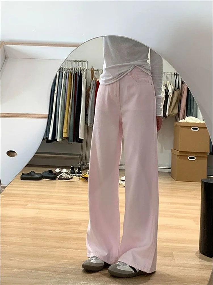 High-Waist Wide-Leg Jeans – Pink