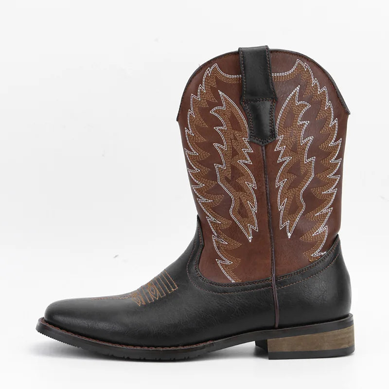 Men's Embroidered Western Cowboy Boots – Square Toe Motorcycle Style, 7 Colors