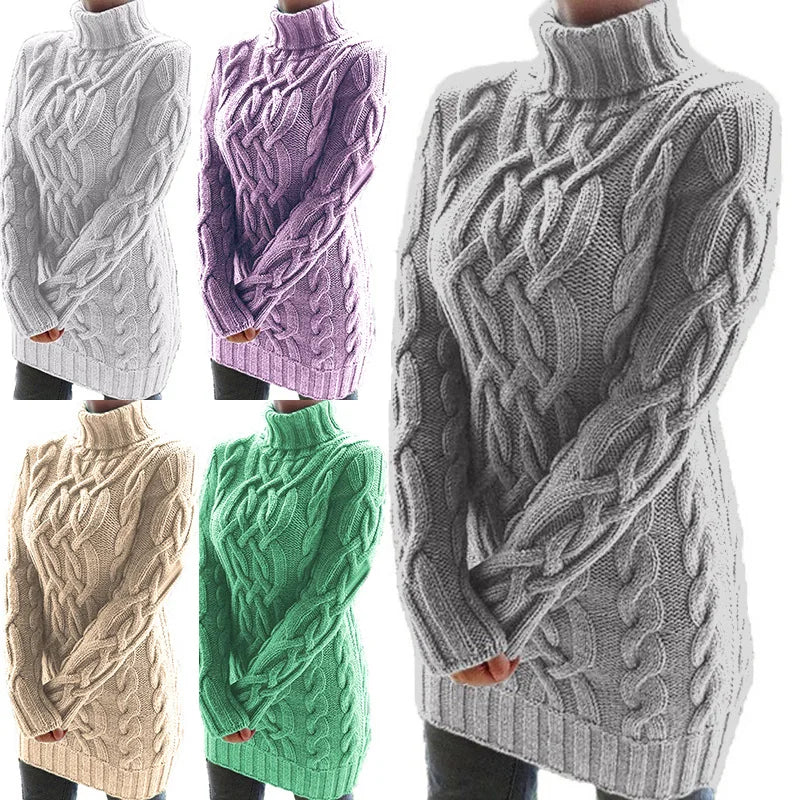 Chunky Cable Knit Turtleneck Sweater – 5 Colors