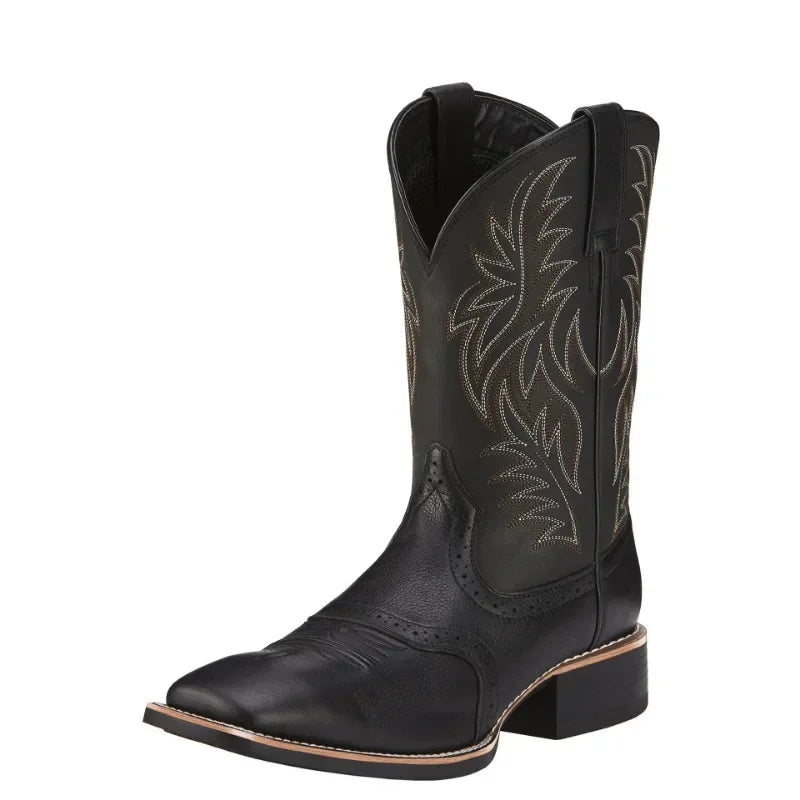 Men's Handmade Embroidery Western Cowboy Boots – Pointed Toe Mid-Calf