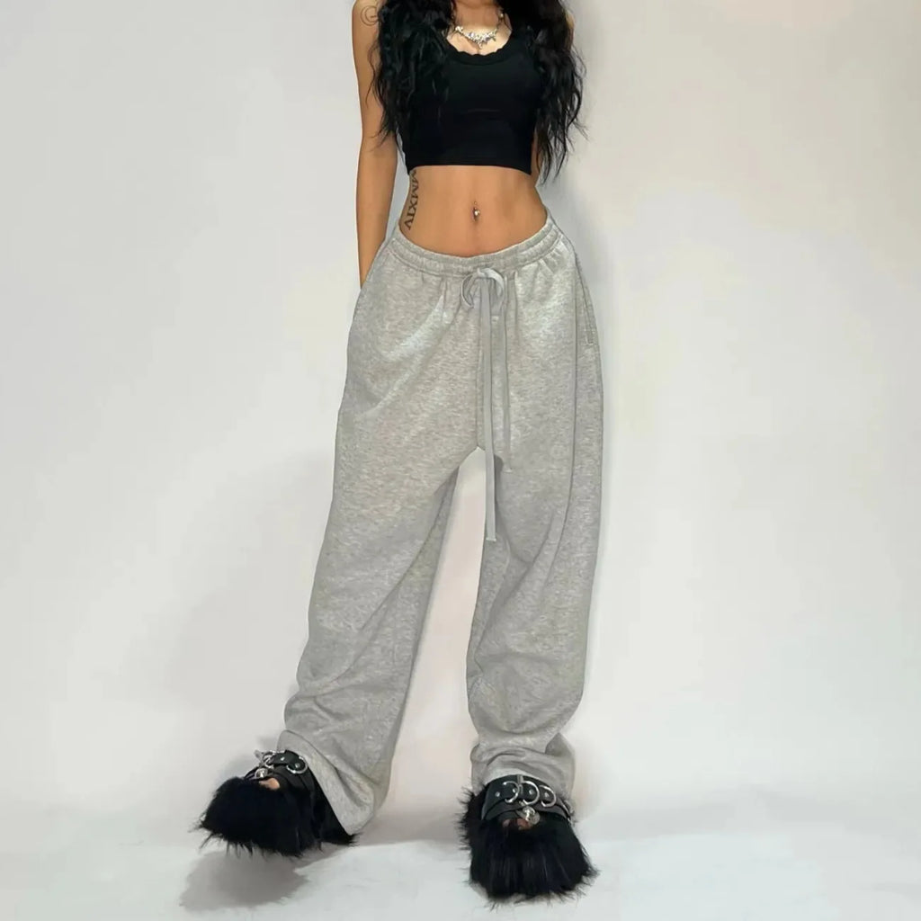 Y2K Wide Leg Cargo Sweatpants – Drawstring Jogger Pants for Women & Men