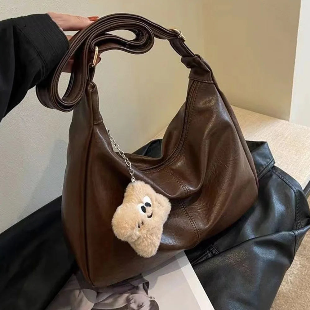 Slouchy PU Leather Hobo Bag — Retro Underarm Shoulder Tote for Women