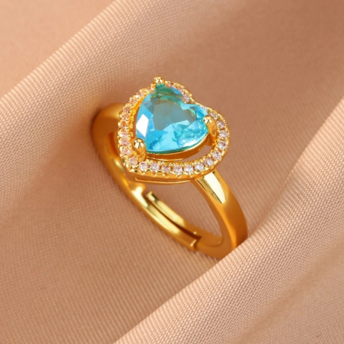 Colorful Cubic Zirconia Open Ring | 18K Gold Plated Stainless Steel | Boho Vintage Style | Women's Gift