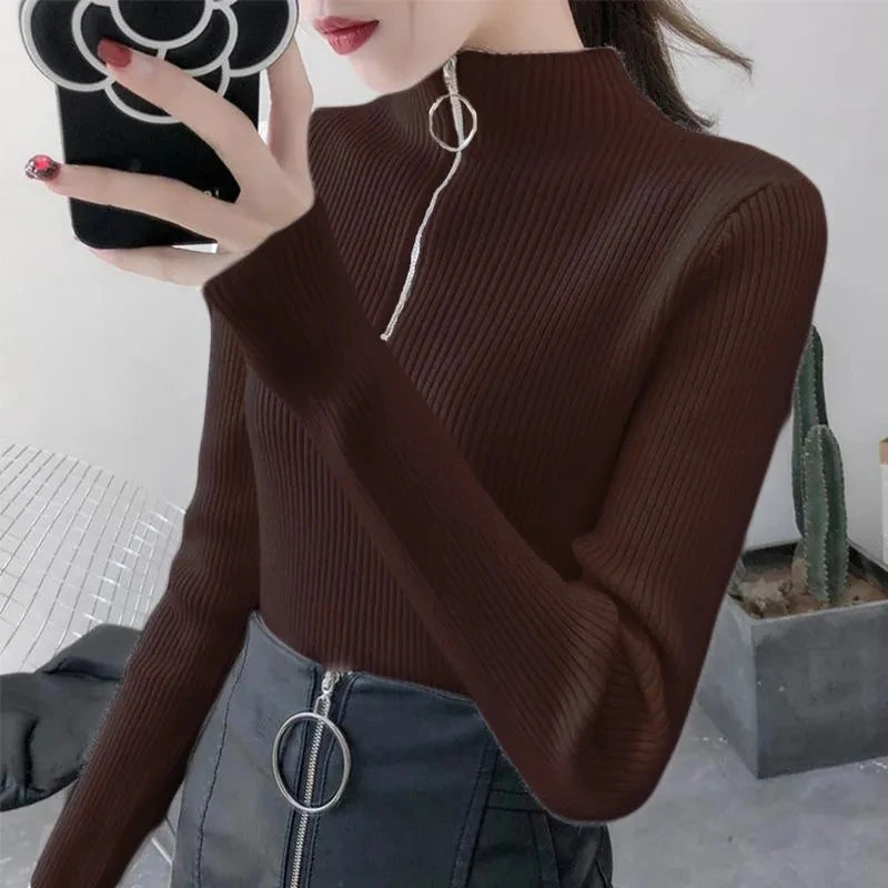 Half-Zip Mock Neck Slim Knit Sweater – 12 Colors