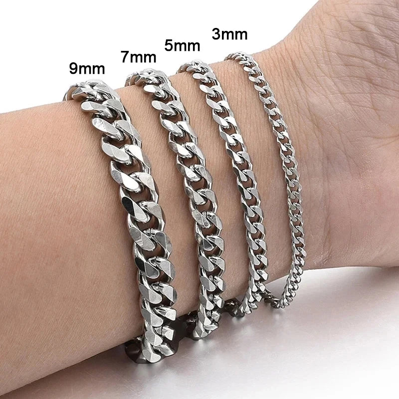 Pulsera de cadena cubana de acero inoxidable – Anchos de 3 a 10 mm | Hombres y mujeres