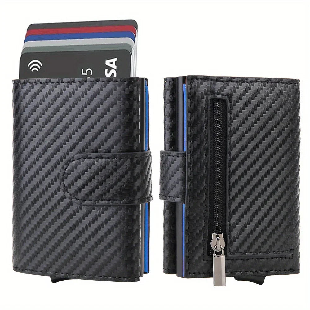 RFID Trifold Wallet — Slim Microfiber Leather Card Holder with Coin & Note Compartments