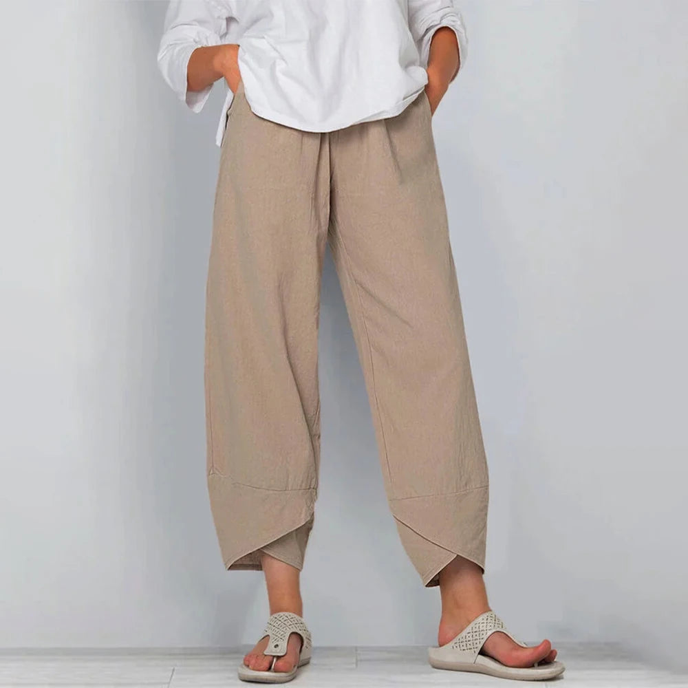 Women's Cotton Linen Harem Pants with Pockets