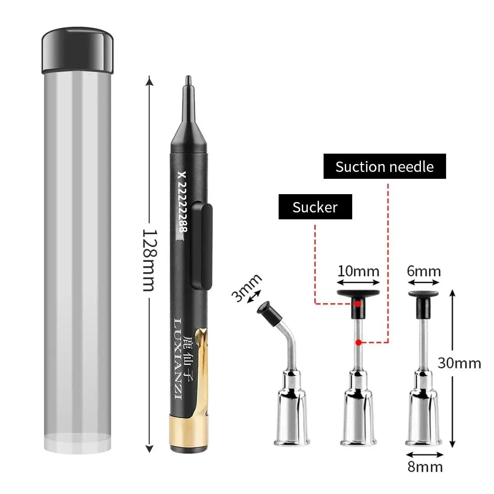LUXIANZI Vacuum Suction Pen Kit — IC & SMD Component Pick-Up Tool with 3 Suckers