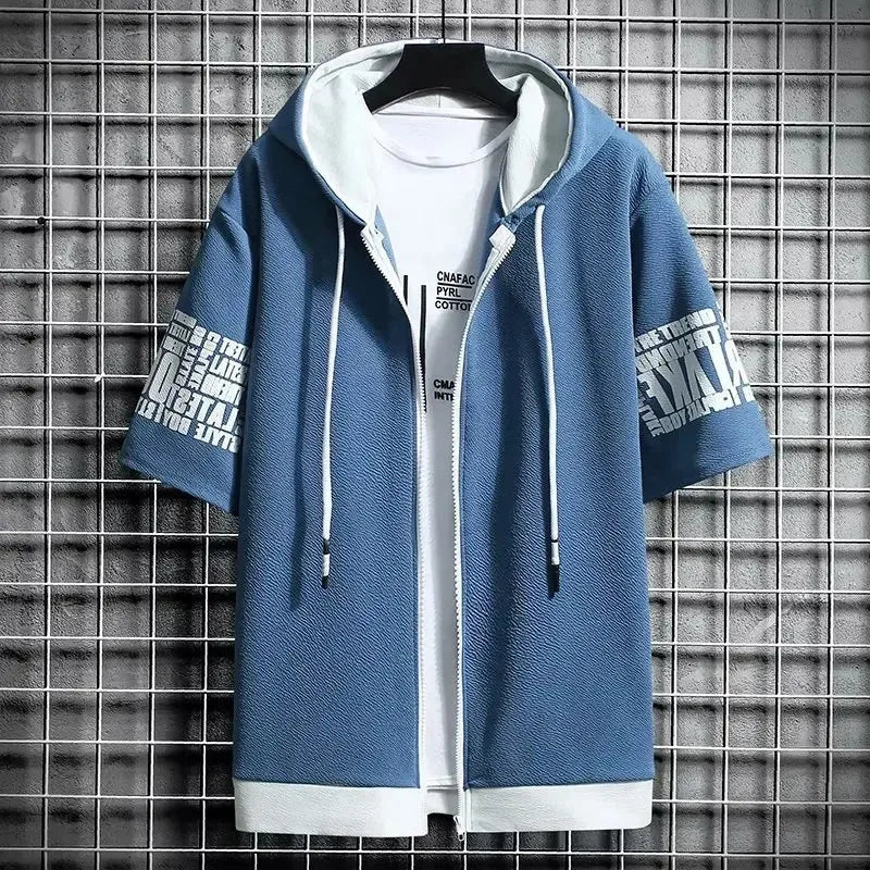 Summer Zip-Up Hoodie Set – Unisex Short Sleeve Graphic Hooded Top & Shorts