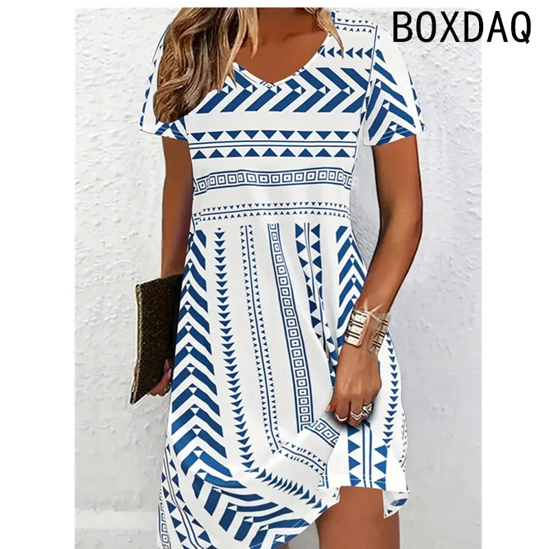 Women's Short Sleeve Printed A-Line Dress