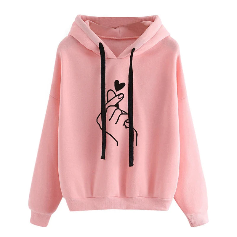 Korean Finger Heart Graphic Hoodie – 5 Colors