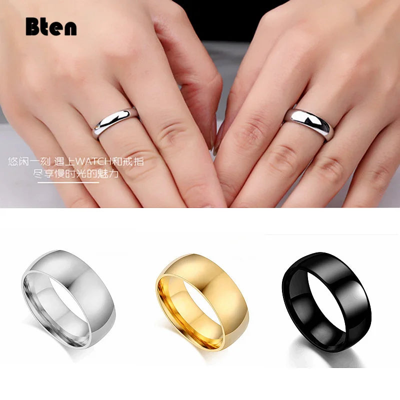 Anillo clásico liso pulido | 4 mm, 6 mm y 8 mm | Alianza de boda para mujer y hombre | Negro, Oro, Plata