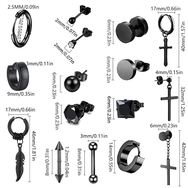 Pendientes de Aro y Botón de Acero Inoxidable Punk – Estilo Redondo y Cruzado Unisex