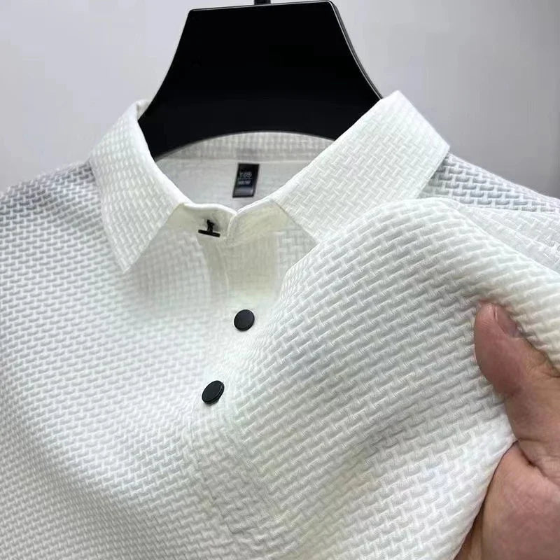 Men's Bone Texture Polo Shirt – Breathable Summer Top
