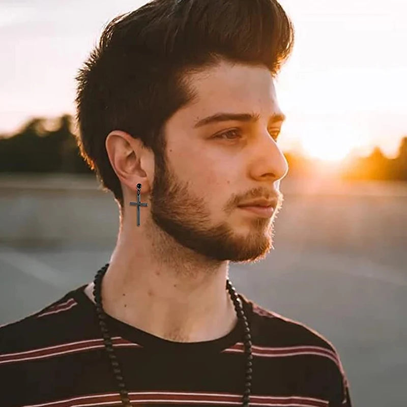 Pendientes de Aro y Botón de Acero Inoxidable Punk – Estilo Redondo y Cruzado Unisex