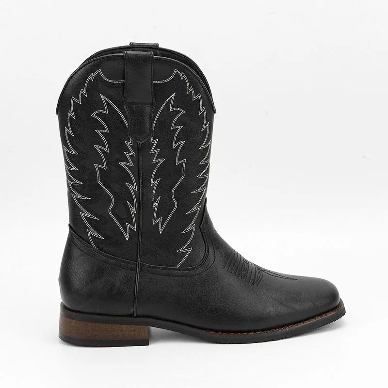 Men's Embroidered Western Cowboy Boots – Square Toe Motorcycle Style, 7 Colors