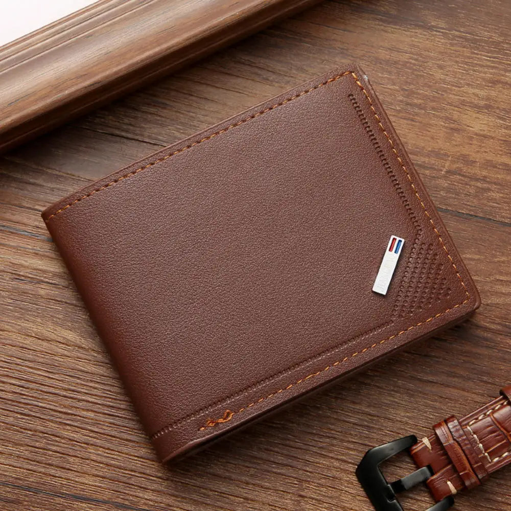 Men's Lychee Texture PU Leather Short Wallet — Business Card Holder & Coin Purse