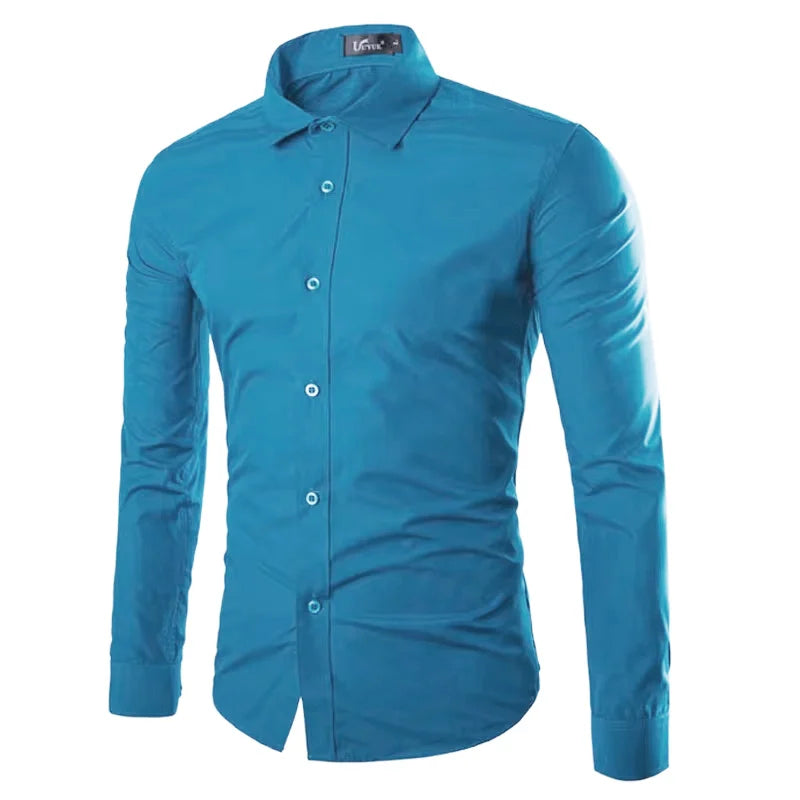Men's Casual Long Sleeve Shirt - Solid Color Candy Collection (M-3XL)