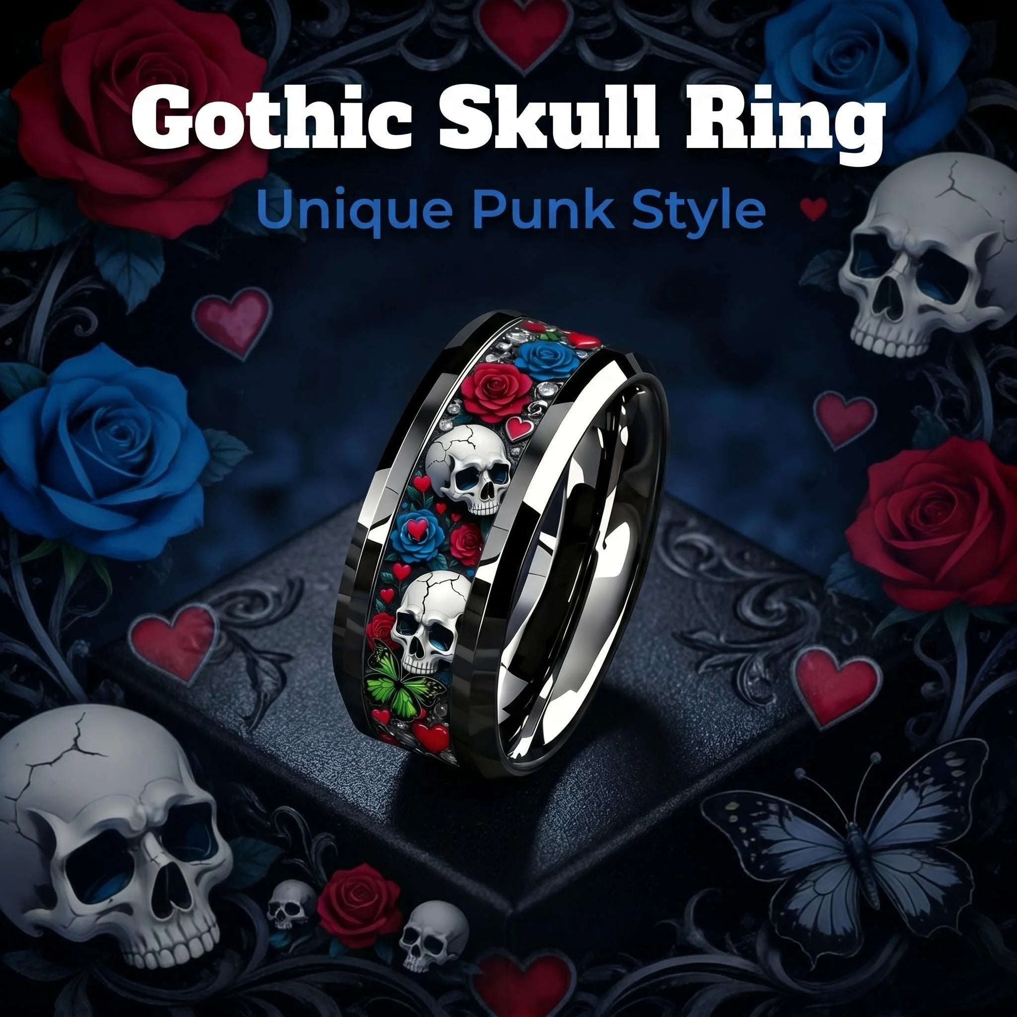 Cyberpunk 8mm Stainless Steel Ring | Gothic Punk Biker Jewelry for Men & Women