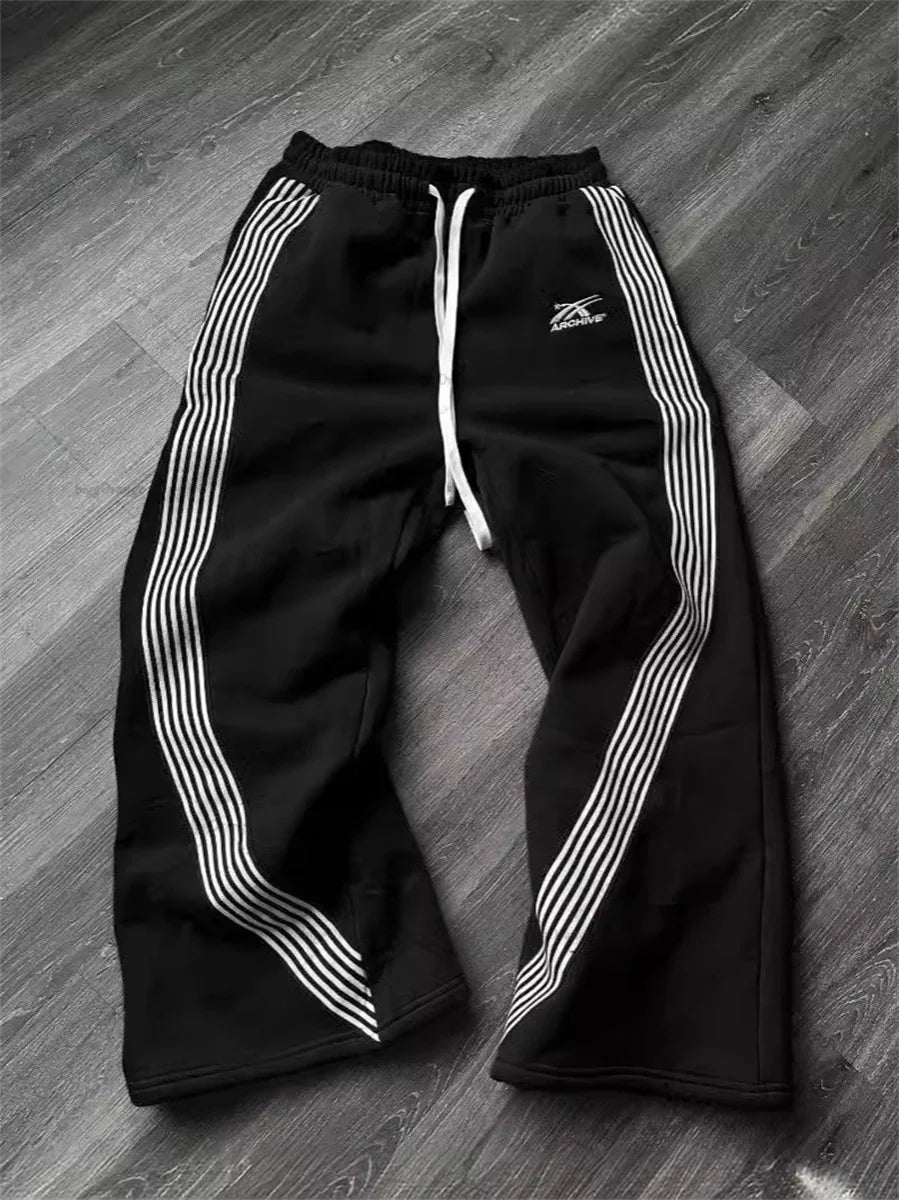 Y2K Wide Leg Cargo Sweatpants – Drawstring Jogger Pants for Women & Men