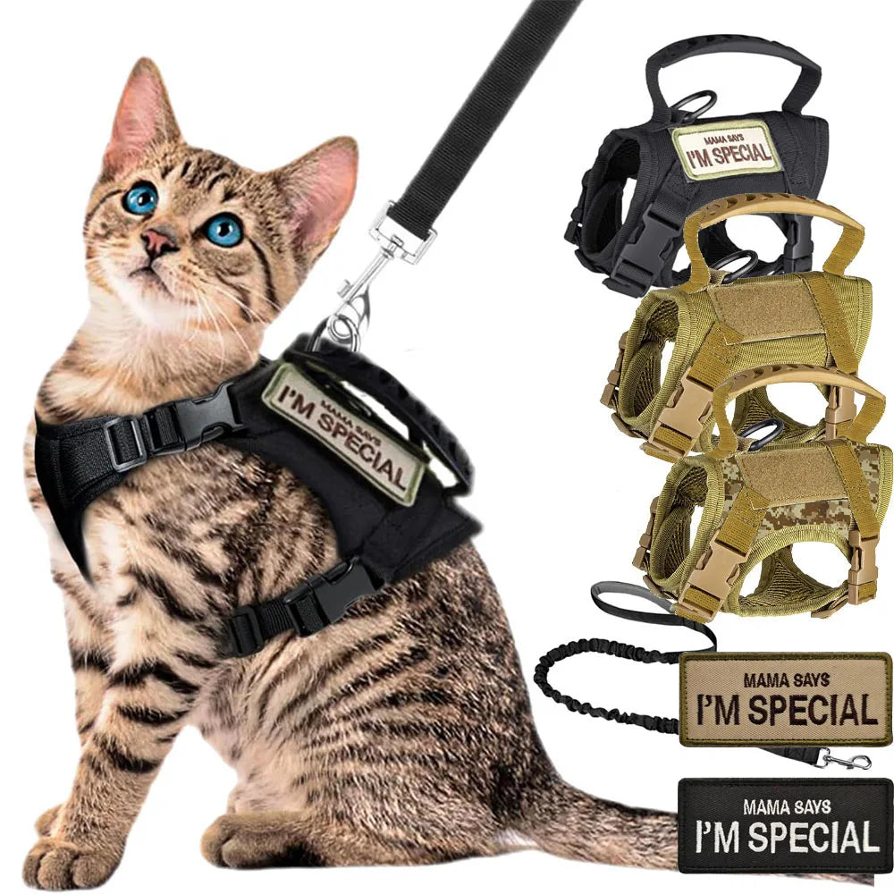 Arnés Táctico para Perros y Gatos con Correa – Chaleco de Malla Suave Ajustable con Asa