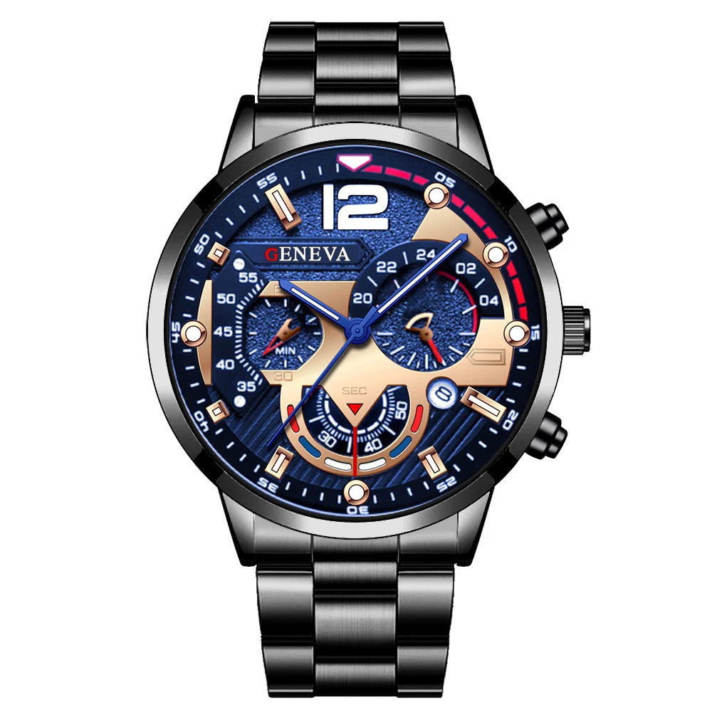 Reloj de cuarzo para hombre de acero inoxidable – Esfera tipo cronógrafo con calendario