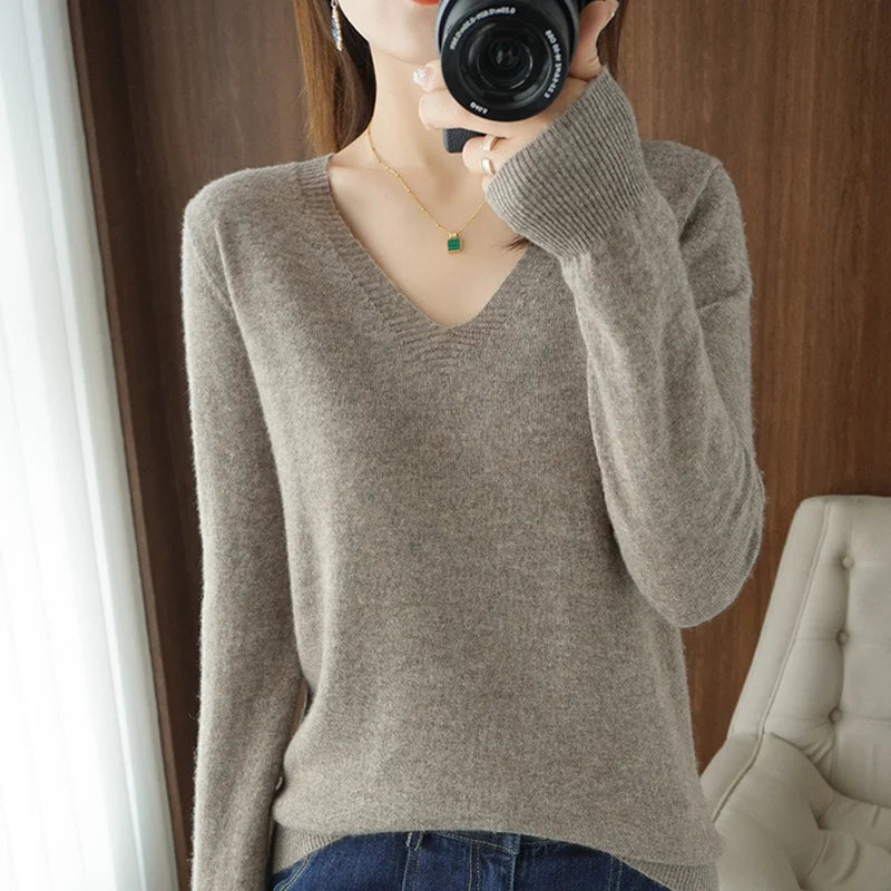 Women's V-Neck Lace Hollow-Out Knit Sweater | Casual Long Sleeve Pullover 10 Colors M-XXL