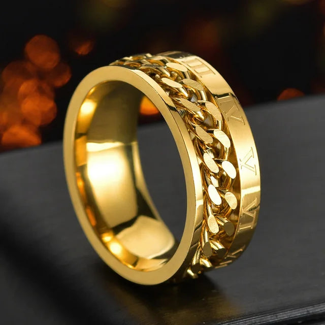 Stainless Steel Spinner Ring | Rotatable Chain Punk Design | Unisex