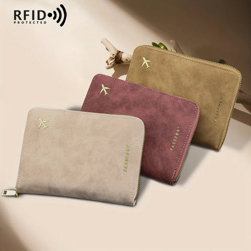 New Blocking Passport Wallet with Zipper Thickened PU Anti-Theft Travel Organizer Slim Card Holder Storage Bag Travel Essentials