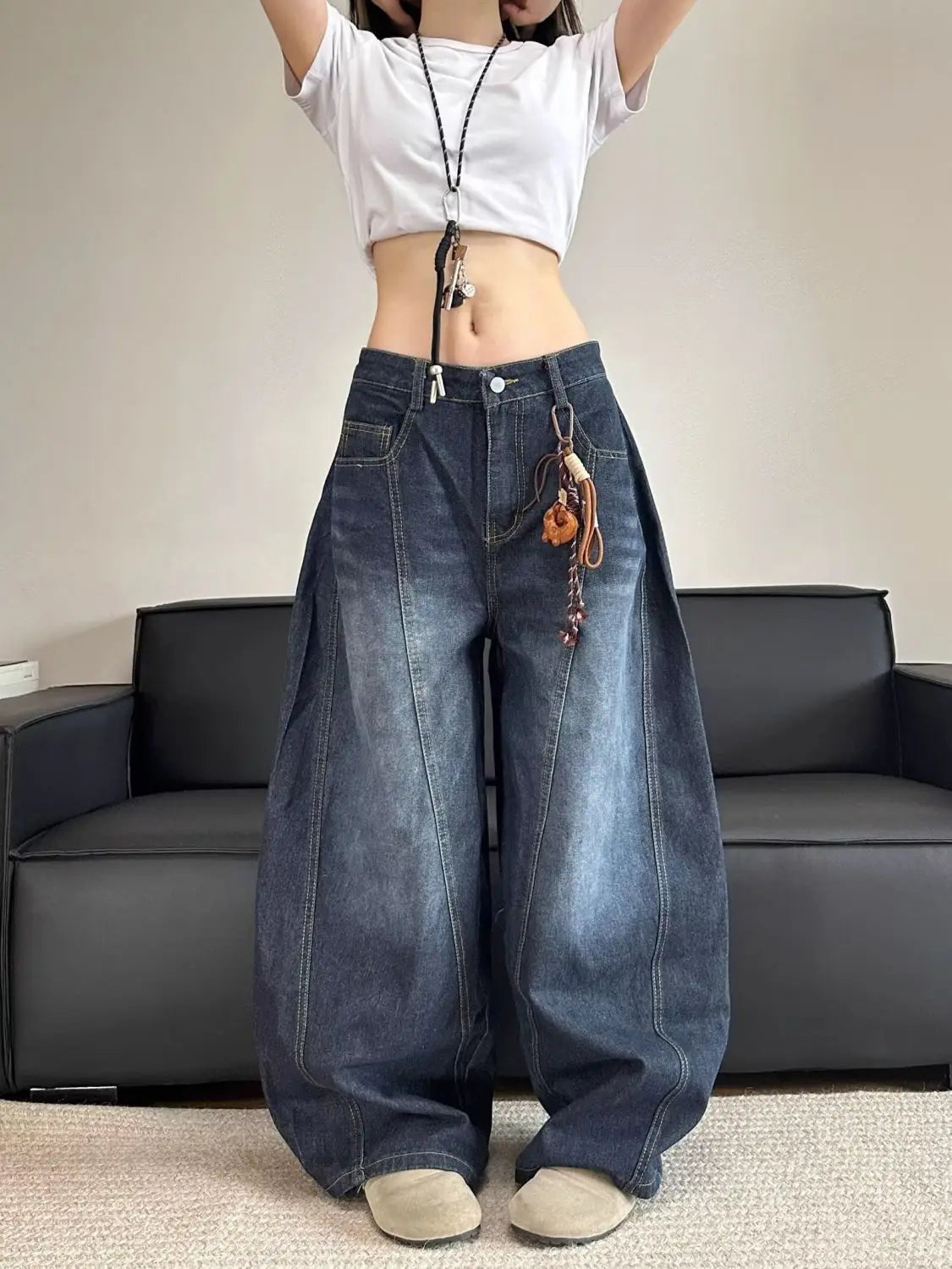 Vintage Embroidered Patchwork Straight-Leg Jeans