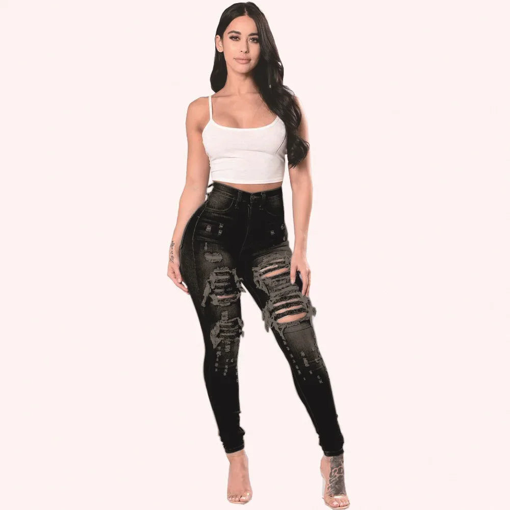 Women's High Waist Ripped Skinny Jeans