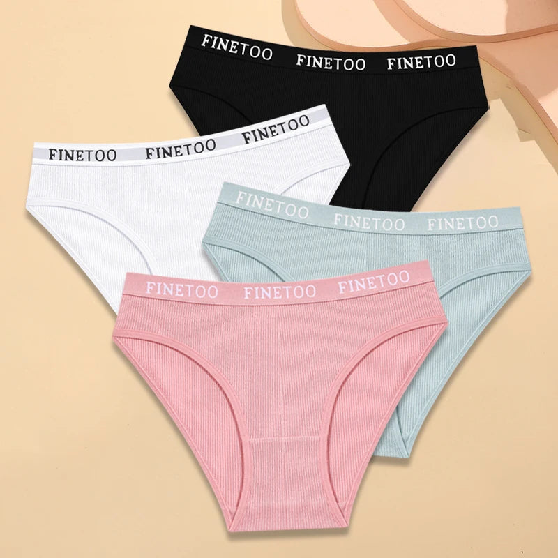 Women's 4-Pack Cotton Striped Briefs | Low-Rise Breathable Underwear M-XXL
