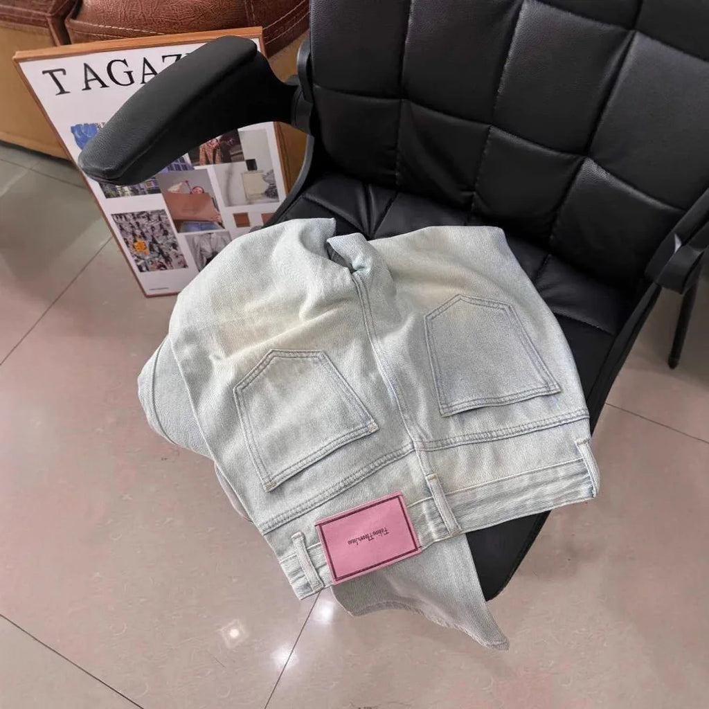 High-Waist Light Wash Straight-Leg Jeans
