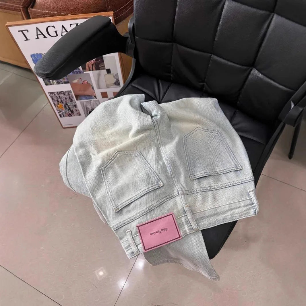 High-Waist Light Wash Straight-Leg Jeans
