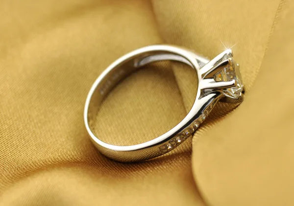 Anillo de plata de ley 925 con seis garras para mujer | Turmalina y circonita | Joyería de novia clásica
