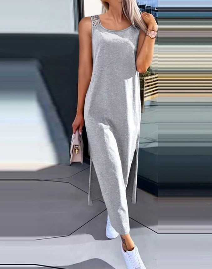 Women's Sleeveless Hollow-Out Slit Midi Dress