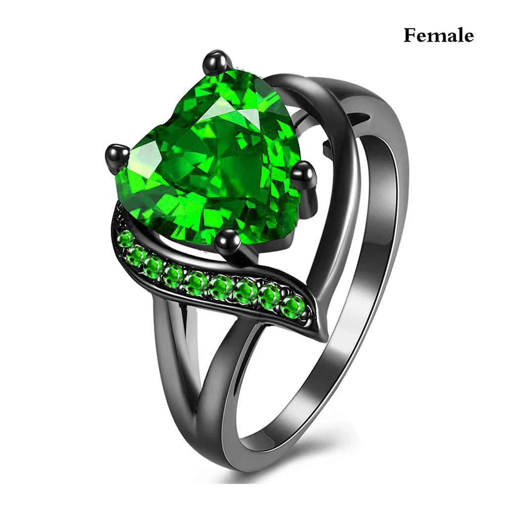 Conjunto de anillos de pareja con corazón de diamantes de imitación y dragón celta | Joyería de boda y aniversario para él y para ella