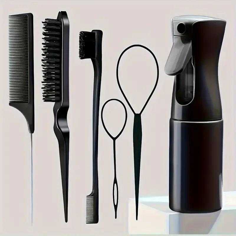 6-Piece Hair Brush & Styling Set – Braiding, Teasing, Edge Control & More