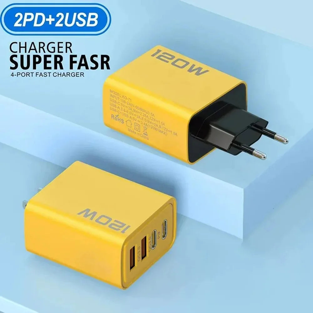 4-Port USB-C Fast Charger 120W – Quick Charge 3.0, Compatible with iPhone, Samsung & More