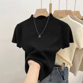 Suéter de punto ajustado de cuello alto básico para mujer | Camiseta ajustada de manga corta Talla única