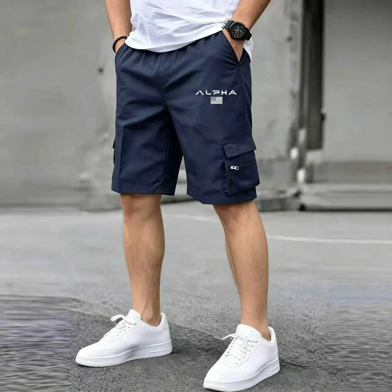 American Flag & Eagle Print Cargo Shorts – Patriotic Multi-Pocket Streetwear Shorts