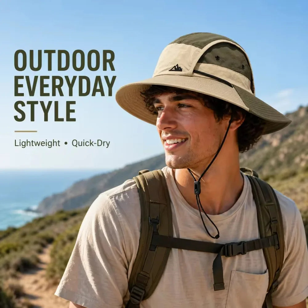 Gorro de protección solar de verano para mujer y hombre, para senderismo, pesca, visera, gorra de ala ancha con chal, de secado rápido, de pescador