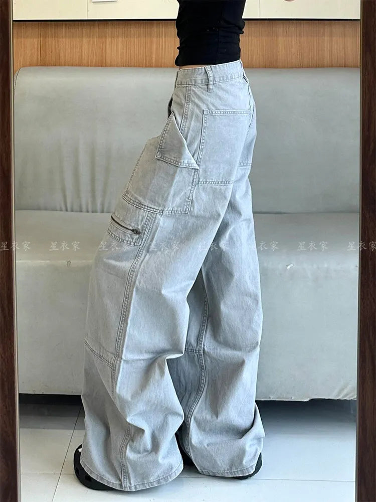 Women's Y2K High Waist Baggy Wide Leg Cargo Jeans